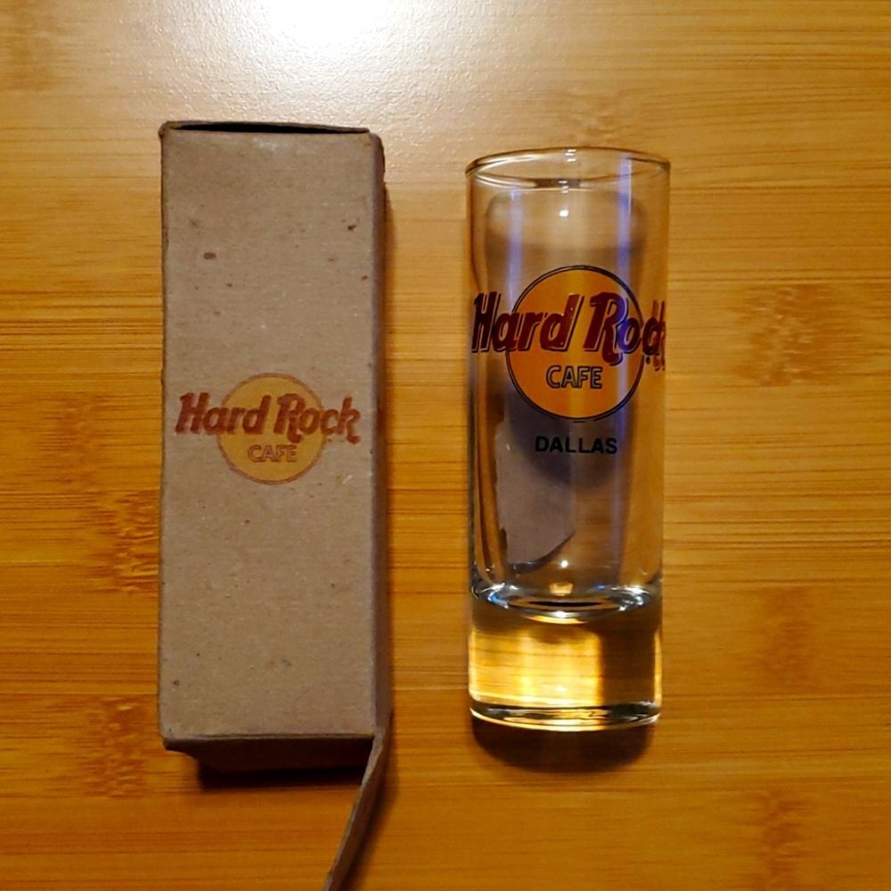 Vintage Hard Rock Cafe Dallas Shot Glass Souvenir With Original Box Collectible